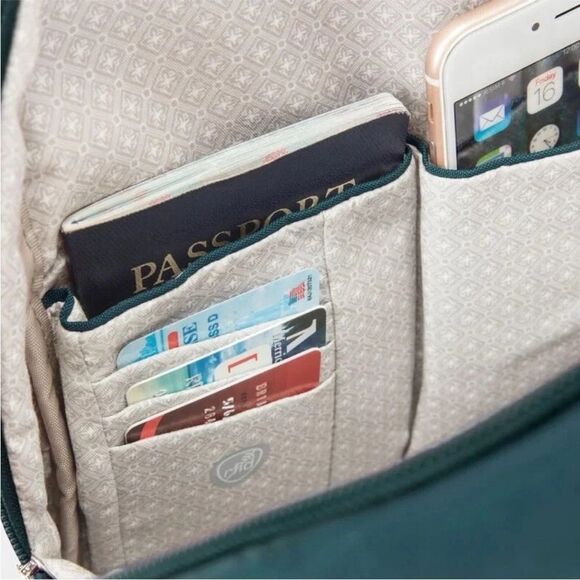 Travelon Anti-Theft Essentials Backpack Teal Peacock RFID Pockets LED Travel bag - Picture 4 of 16